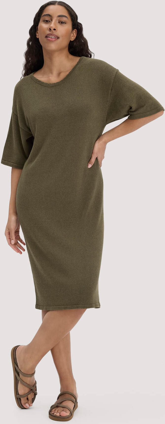 hessnatur Damen Strick Kleid Relaxed aus Leinen mit Bio-Baumwolle und LENZING™ ECOVERO™ - grün - Größe XXL