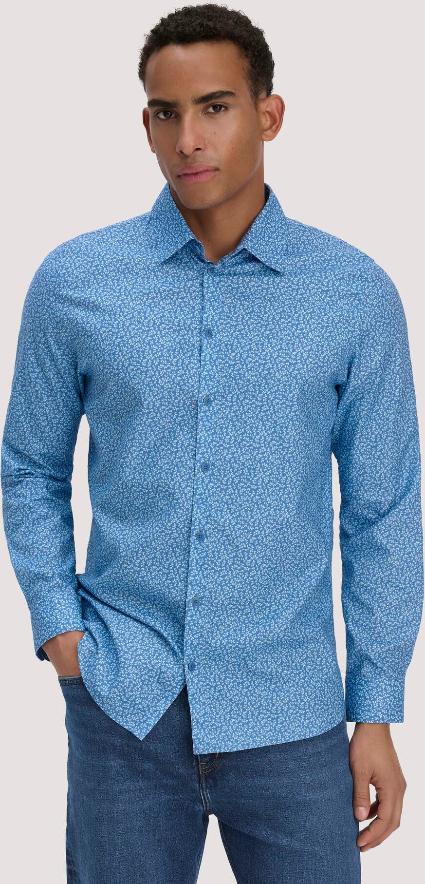 hessnatur Herren Print Hemd Regular aus Bio-Baumwolle - kornblume bunt - Größe S37/38