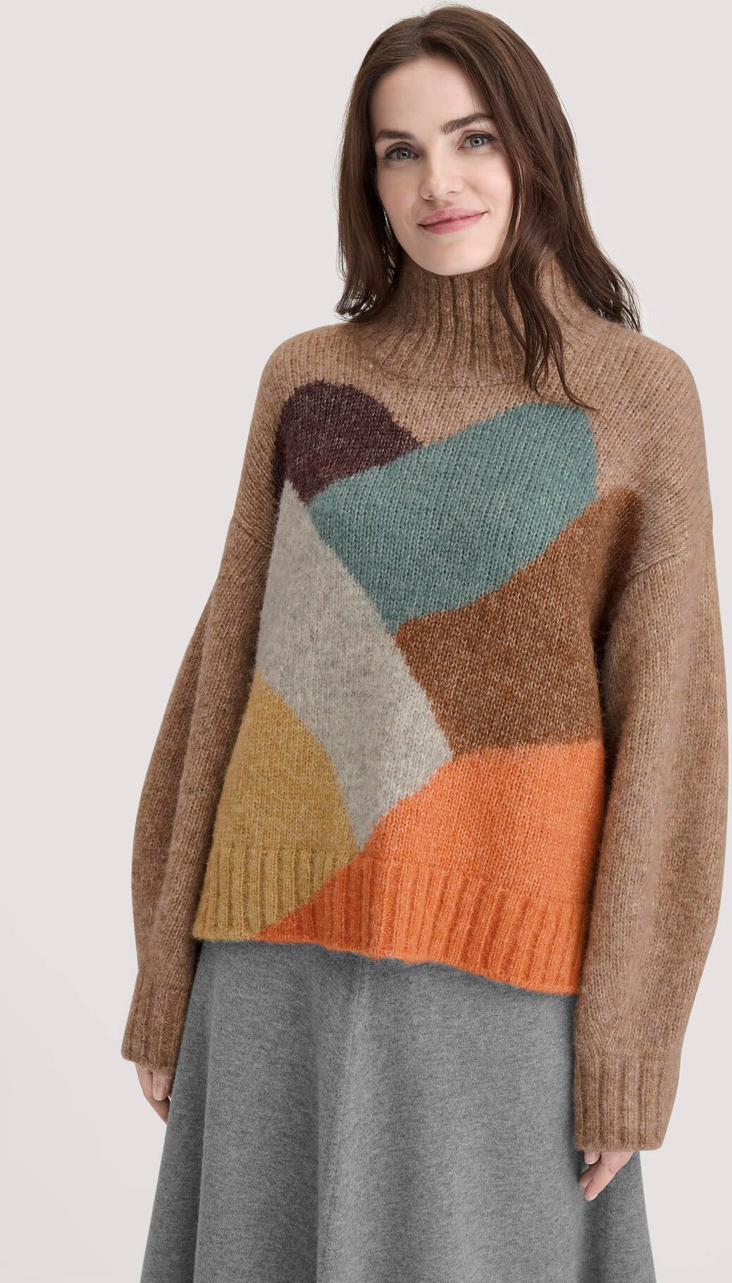 hessnatur Damen Strick Pullover Oversize aus Alpaka mit Bio-Baumwolle - braun - Größe onesize