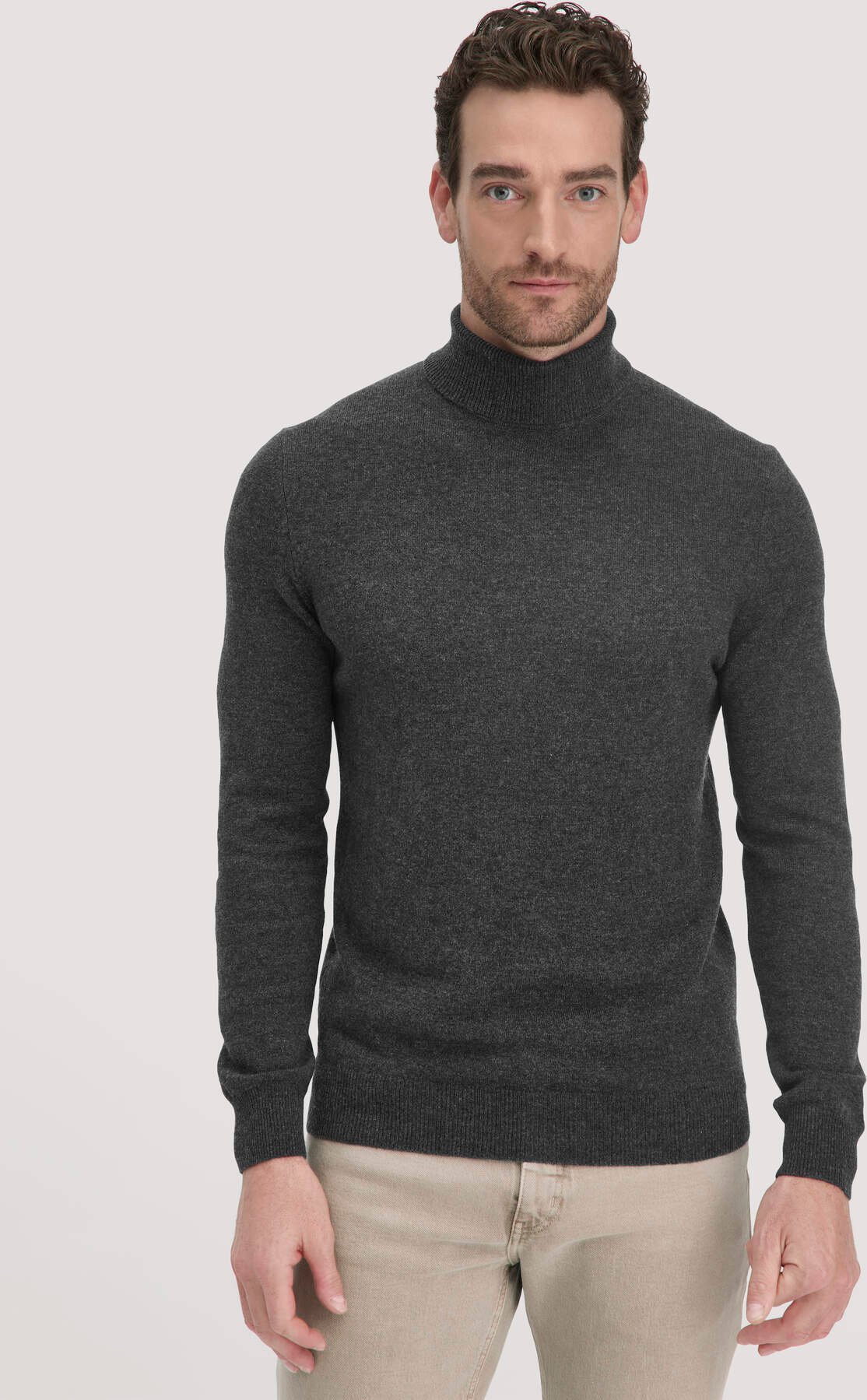 hessnatur Herren Rollkragen Pullover Regular aus Bio-Merinowolle mit Cashmere - grau - Größe XXL