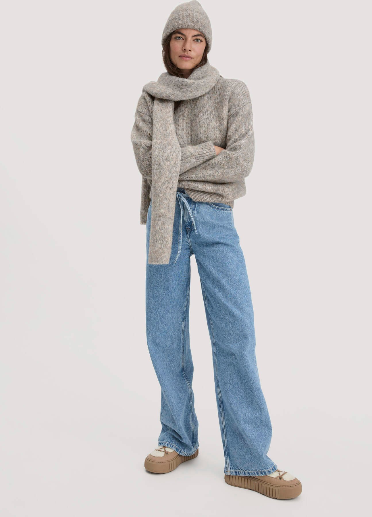 hessnatur Damen Strick Schal aus Alpaka mit Bio-Pima-Baumwolle - grau - Größe 28x184 cm