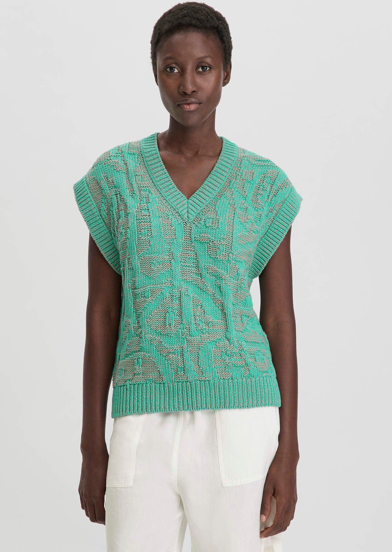 hessnatur Damen Jacquard Strick Pullover Relaxed aus Bio-Baumwolle - grün - Größe S