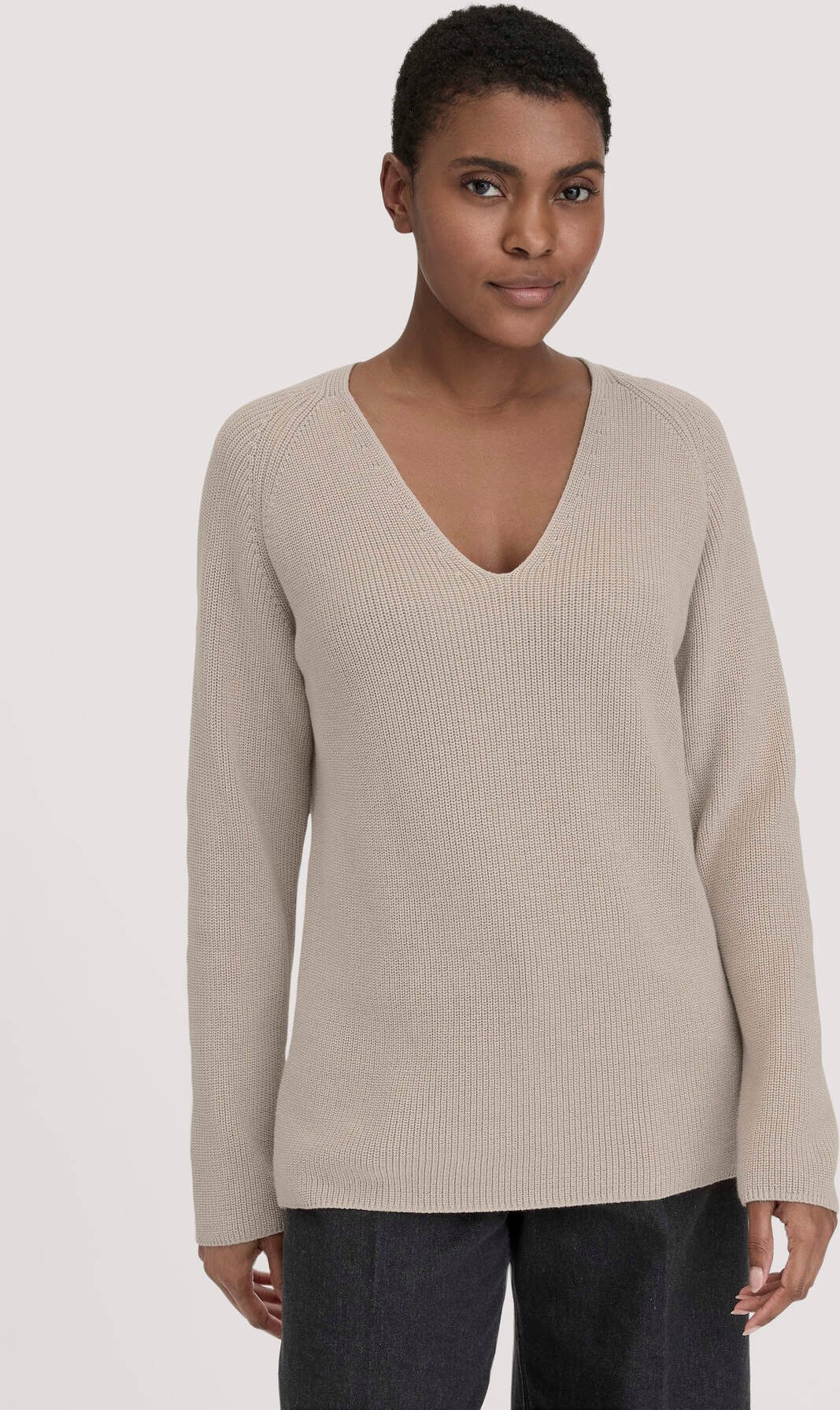 hessnatur Damen Strick Pullover Regular aus Bio-Baumwolle - beige - Größe L