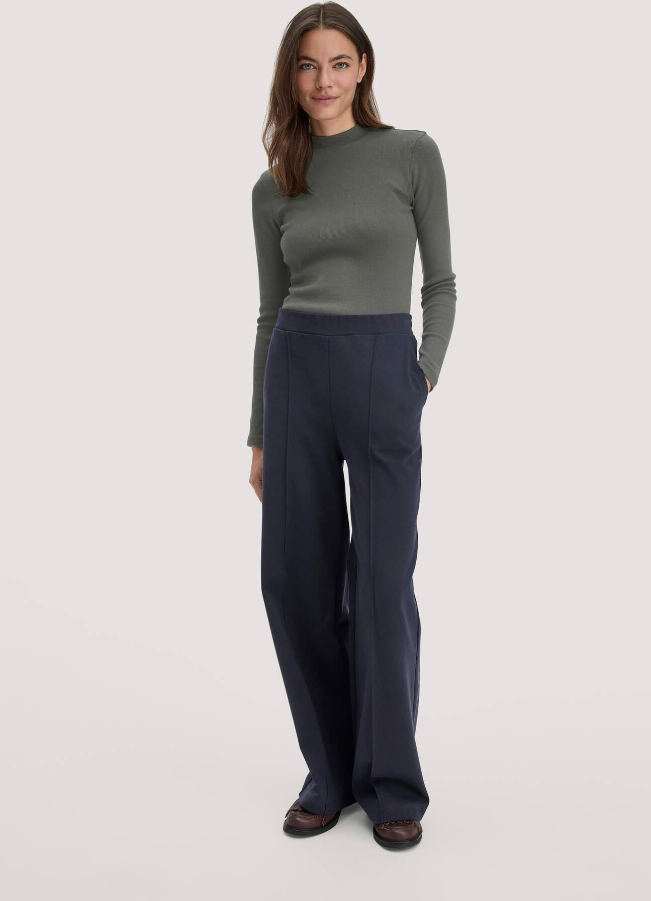 hessnatur Damen Jersey Hose Wide Leg Relaxed aus Bio-Baumwolle - blau - Größe 48