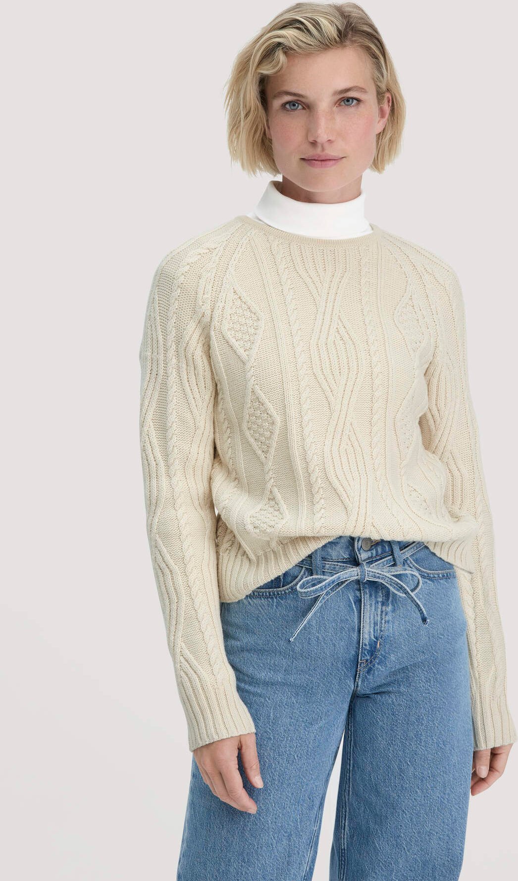hessnatur Damen Strick Pullover Regular aus Bio-Schurwolle und Bio-Baumwolle - natur - Größe M