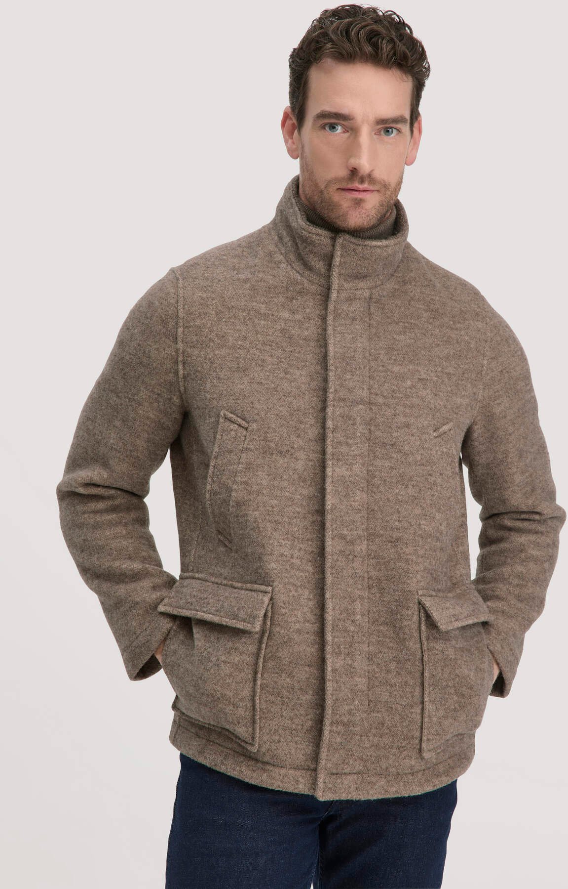 hessnatur Herren Rhön Jacke Regular aus regionaler Schurwolle - beige - Größe 46