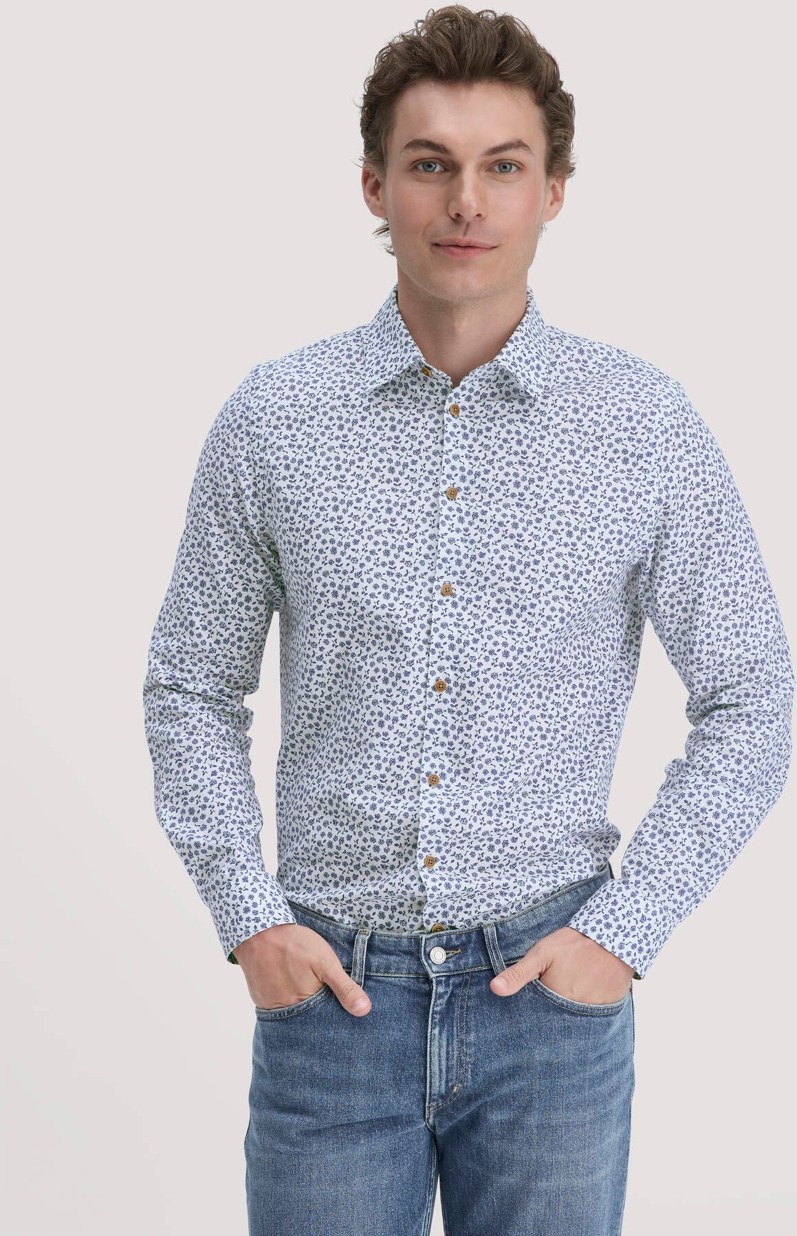 hessnatur Herren Print Hemd Regular aus Bio-Baumwolle - weiß - Größe S (37/38)