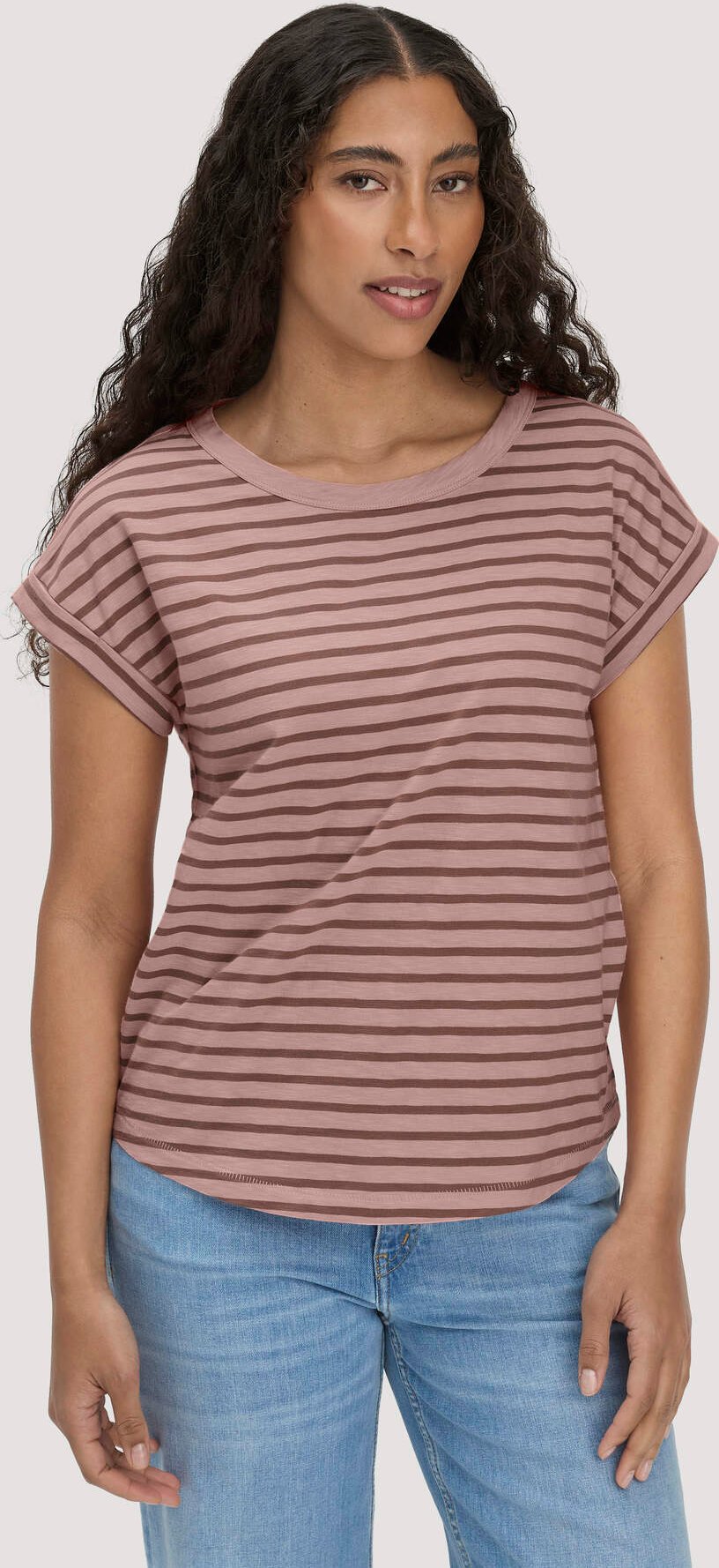 hessnatur Damen Light Slub Streifen T-Shirt Relaxed aus Bio-Baumwolle - rosa - Größe 36