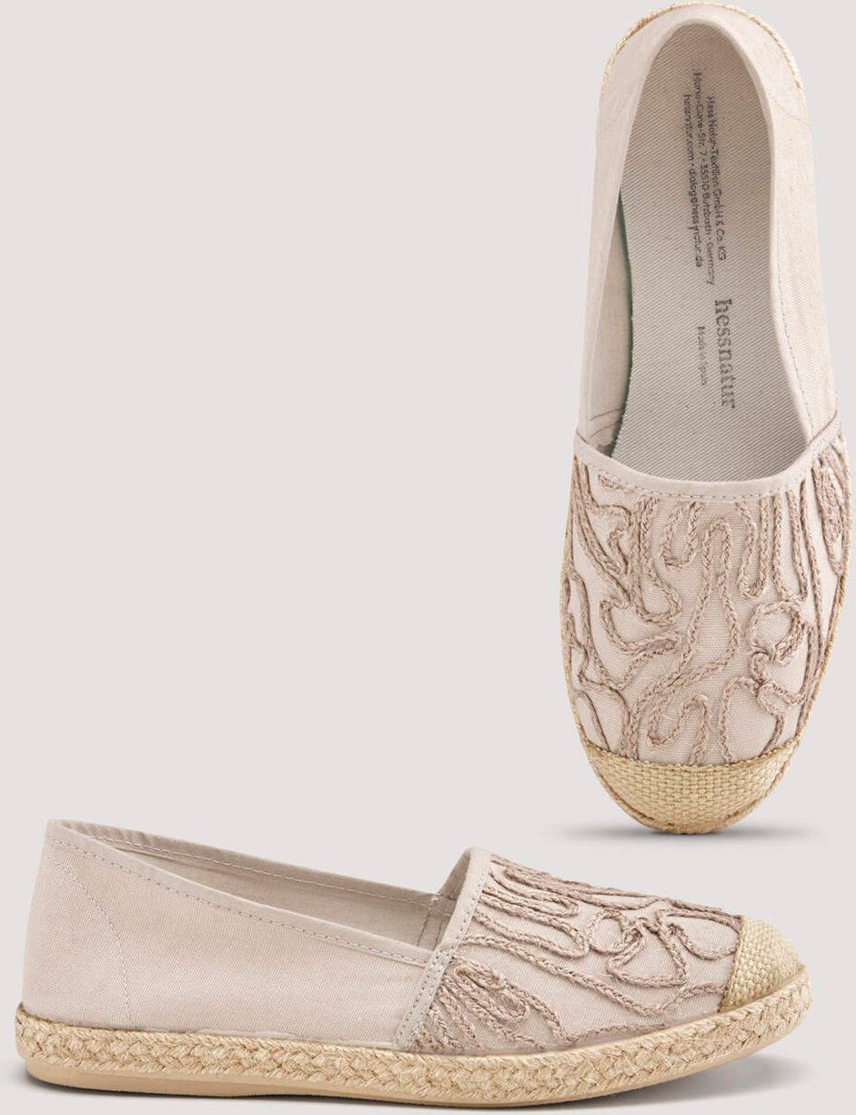 hessnatur Damen Bestickte Espadrilles mit Bio-Baumwolle - beige - Größe 40