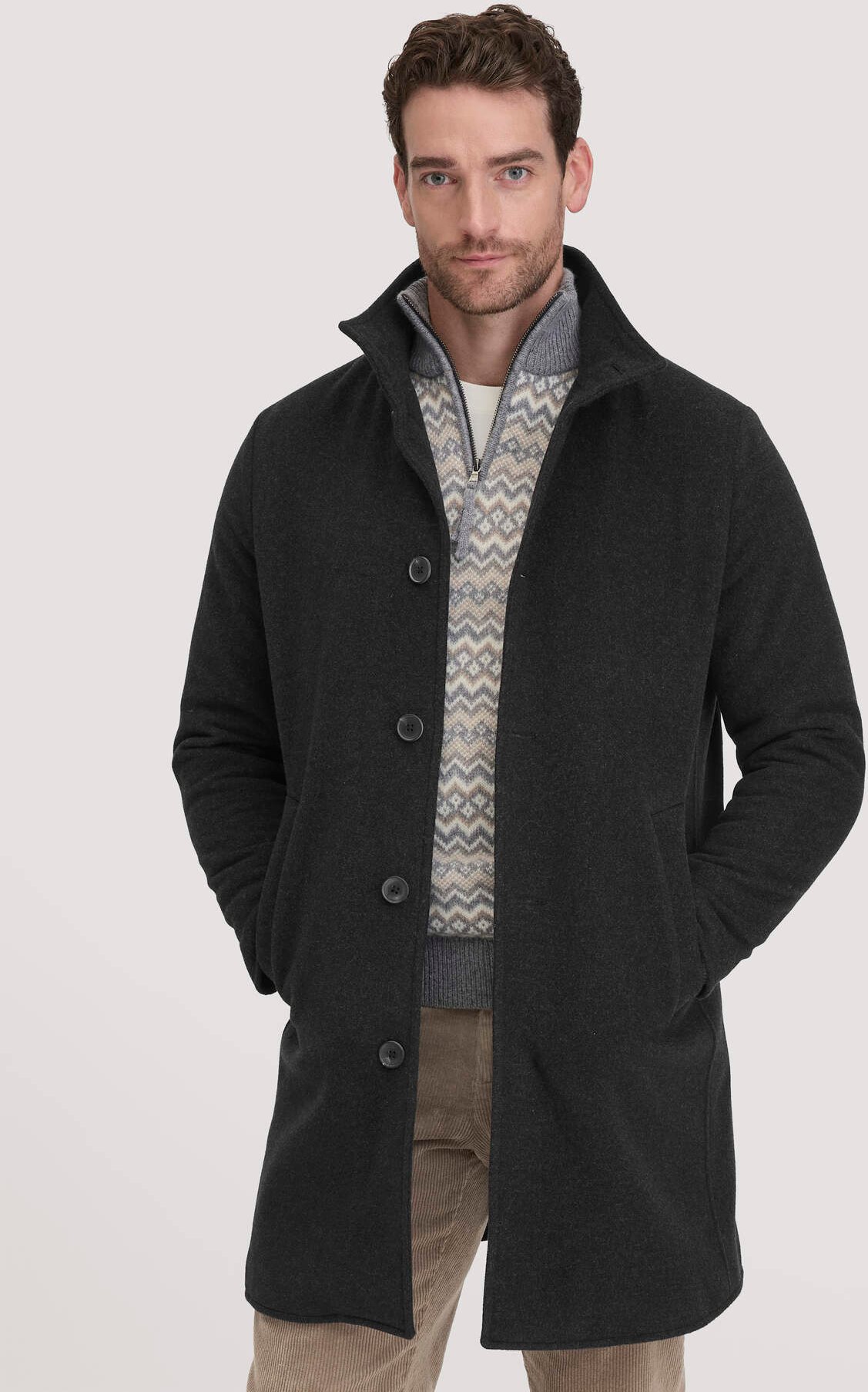 hessnatur Herren Wollmantel Regular aus Bio-Schurwolle - grau - Größe 54