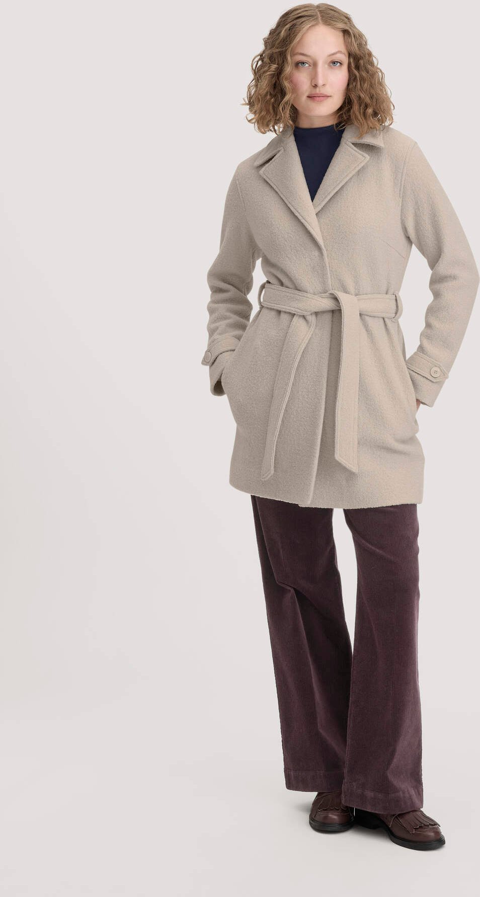 hessnatur Damen Walk Mantel Regular aus Bio-Merinowolle - beige - Größe 44