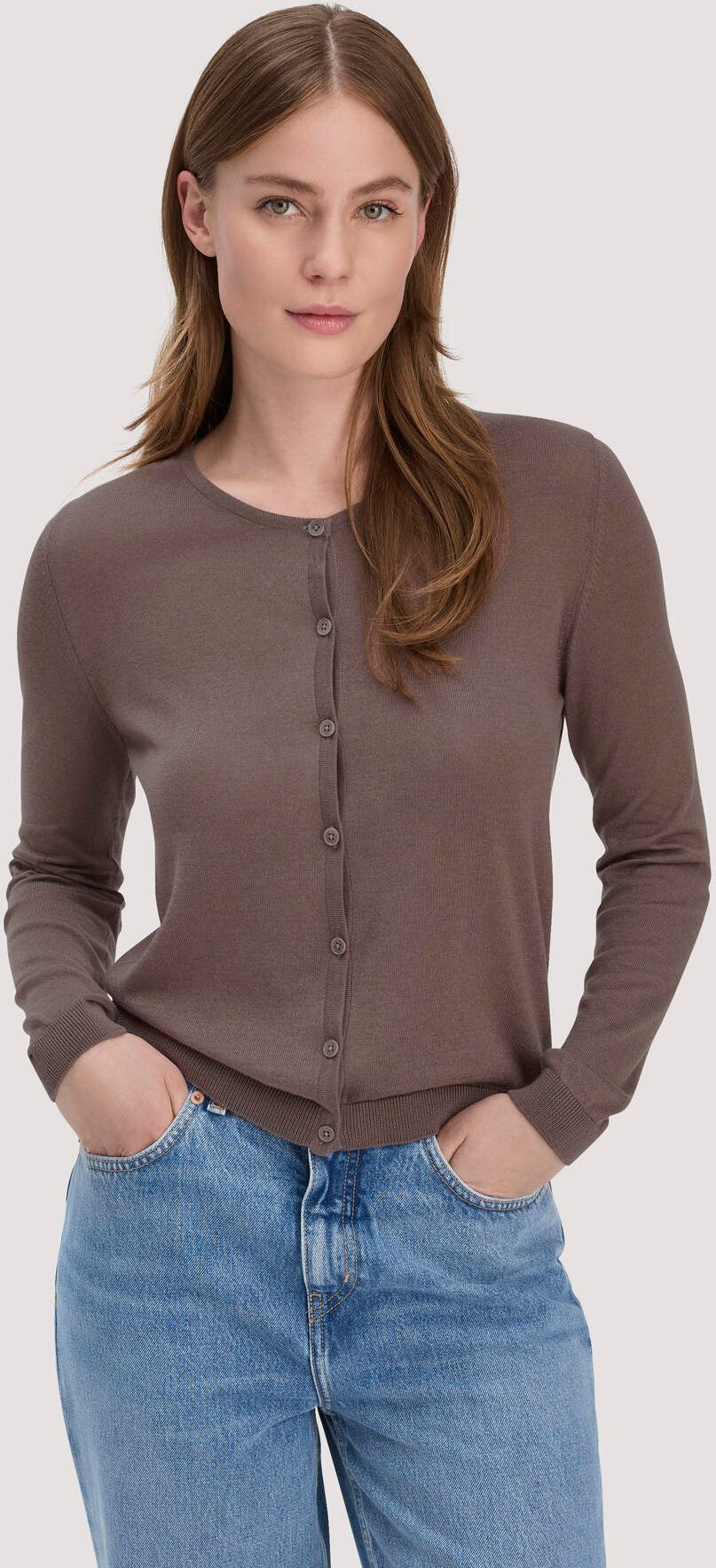 hessnatur Damen Strickjacke Regular aus TENCEL™ Lyocell mit Bio-Baumwolle - braun - Größe XS