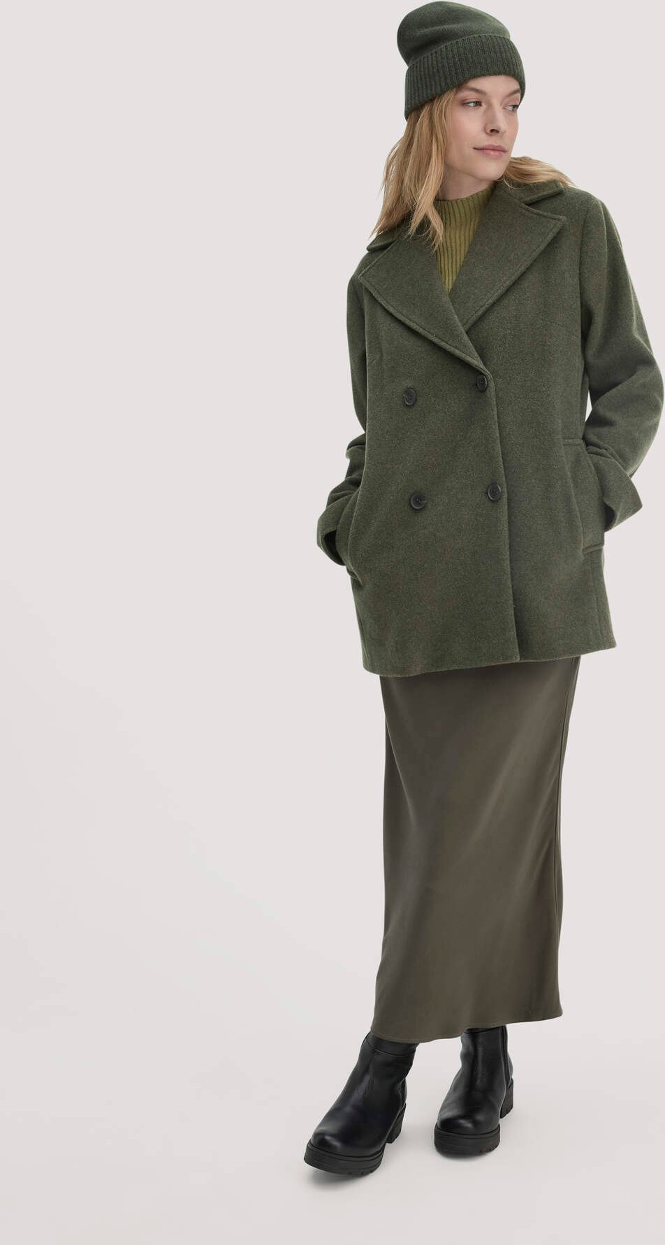 hessnatur Damen Wolljacke Caban Relaxed aus Bio-Schurwolle - grün - Größe 38