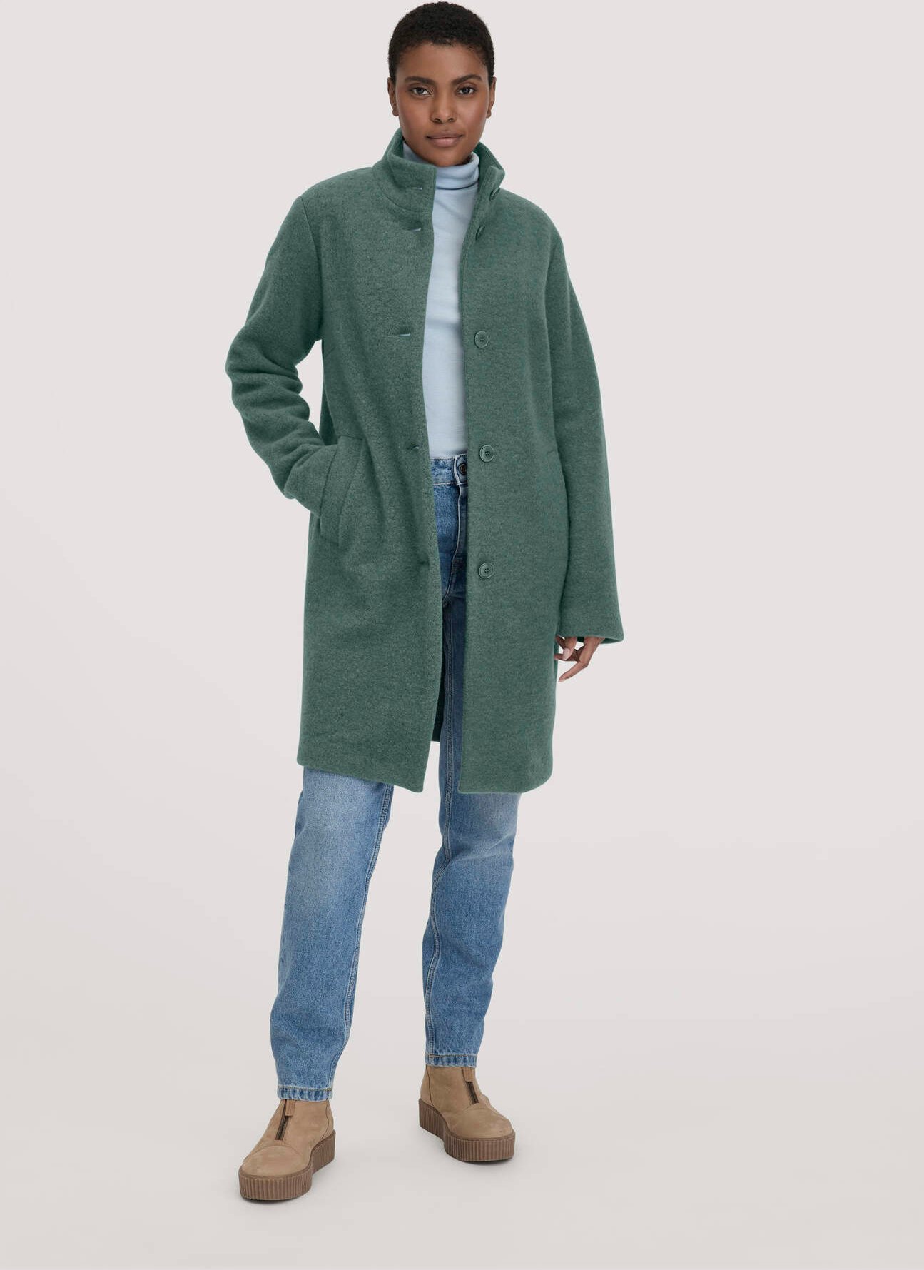 Thumbnail - hessnatur Damen Wollfleece Mantel Regular aus Bio-Merinowolle - grün - Größe 34