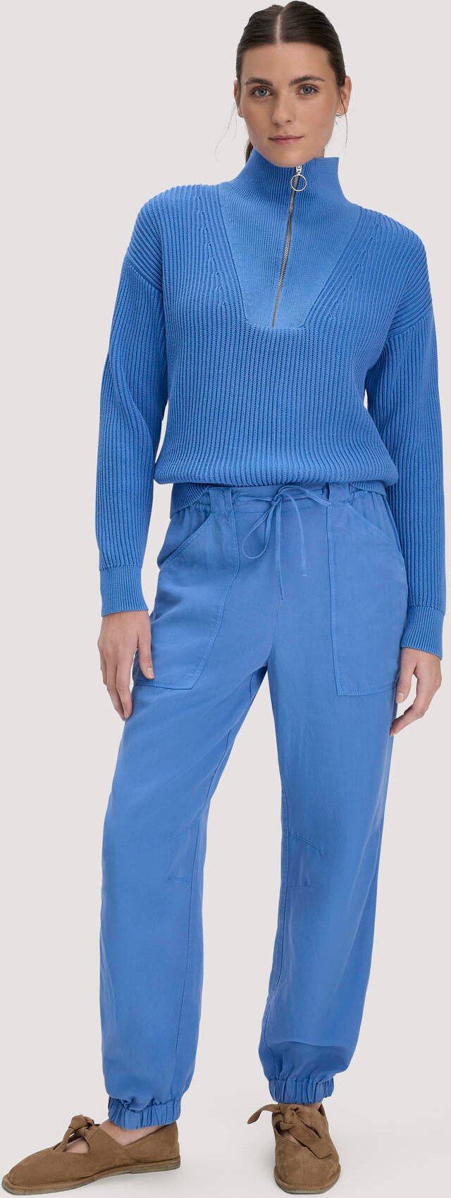 hessnatur Damen Gewebe Soft Utility Hose aus TENCEL™ Lyocell mit Leinen - blau - Größe 46