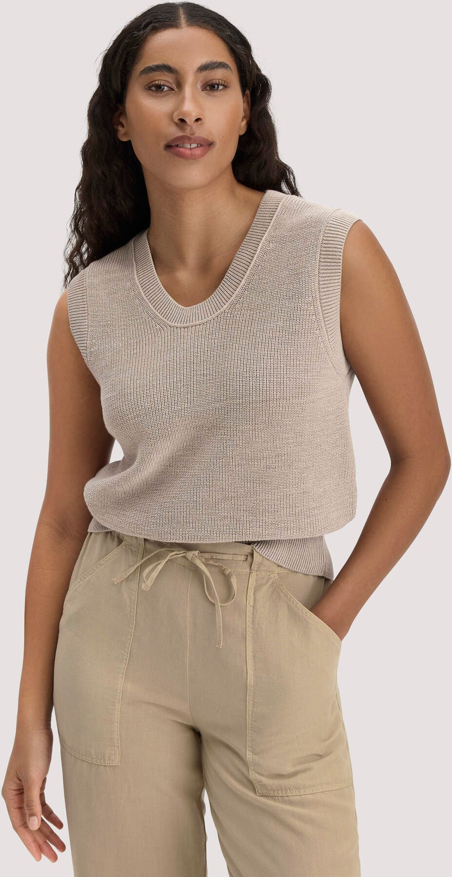 hessnatur Damen Strick Top Regular aus Bio-Baumwolle - beige - Größe S