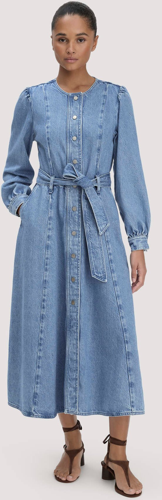 hessnatur Damen Jeanskleid Regular Midi aus Bio-Baumwolle und TENCEL™ Lyocell - blau - Größe 48