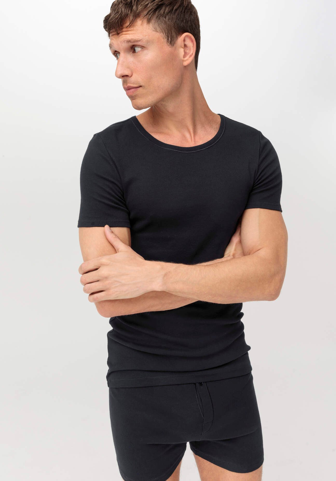 hessnatur Herren T-Shirt im 2er-Pack PURE NATURE aus Bio-Baumwolle - schwarz - Größe 7 = XL