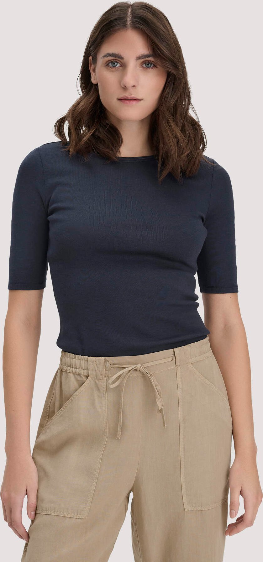 hessnatur Damen Softrib T-Shirt Fitted aus Bio-Baumwolle und TENCEL™ Modal - blau - Größe 42