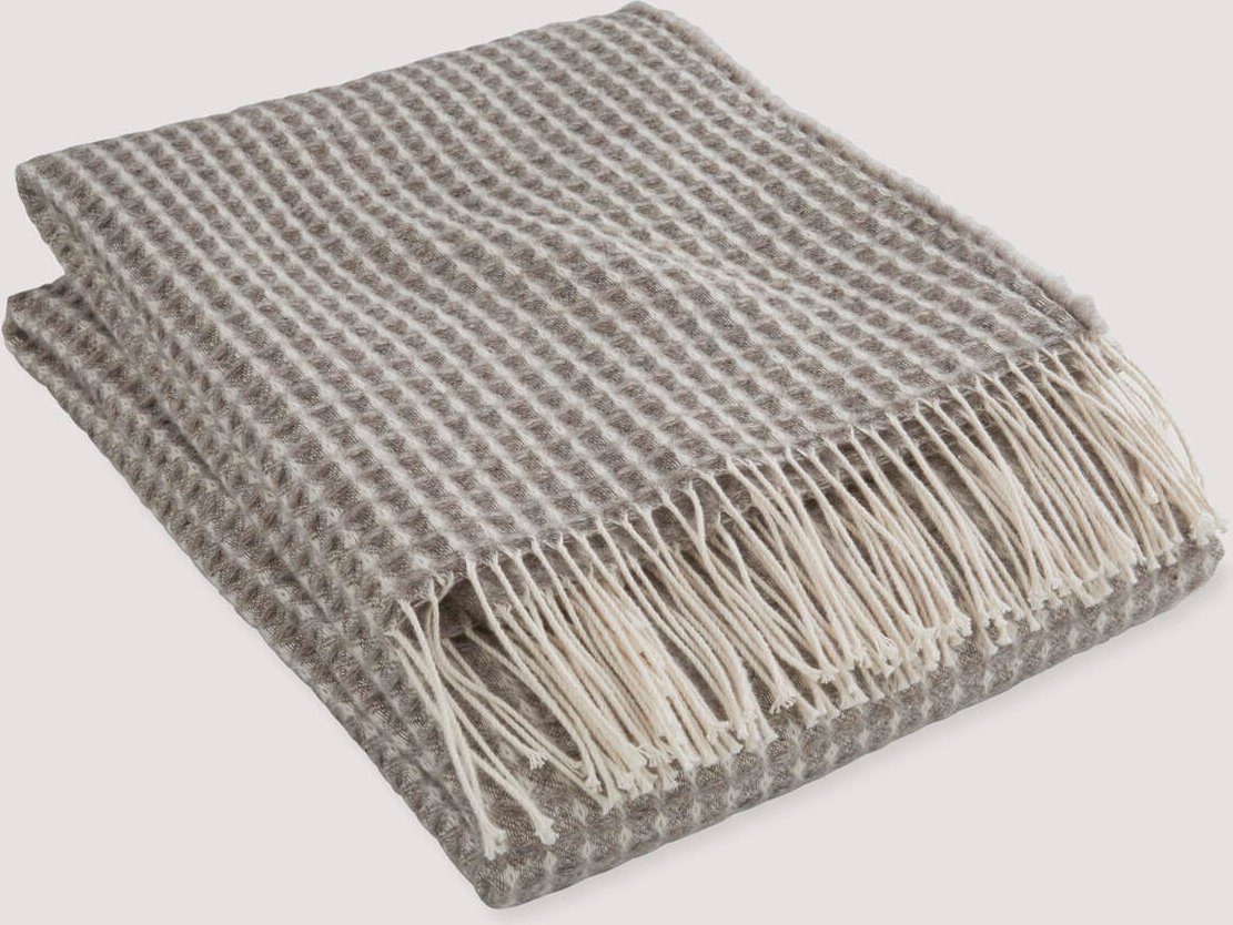 hessnatur Wollmix Waffle Plaid YARA aus Bio-Lambswool mit Bio-Baumwolle - grau - Größe 130x180 cm