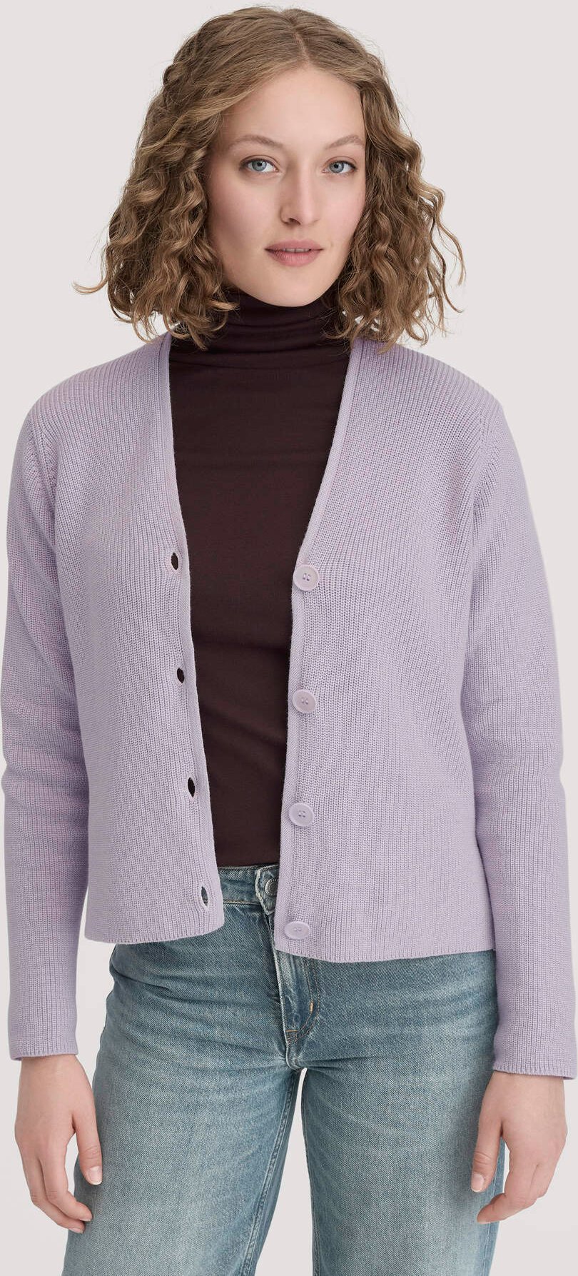 hessnatur Damen Strick Jacke Relaxed aus Bio-Baumwolle - lila - Größe XS