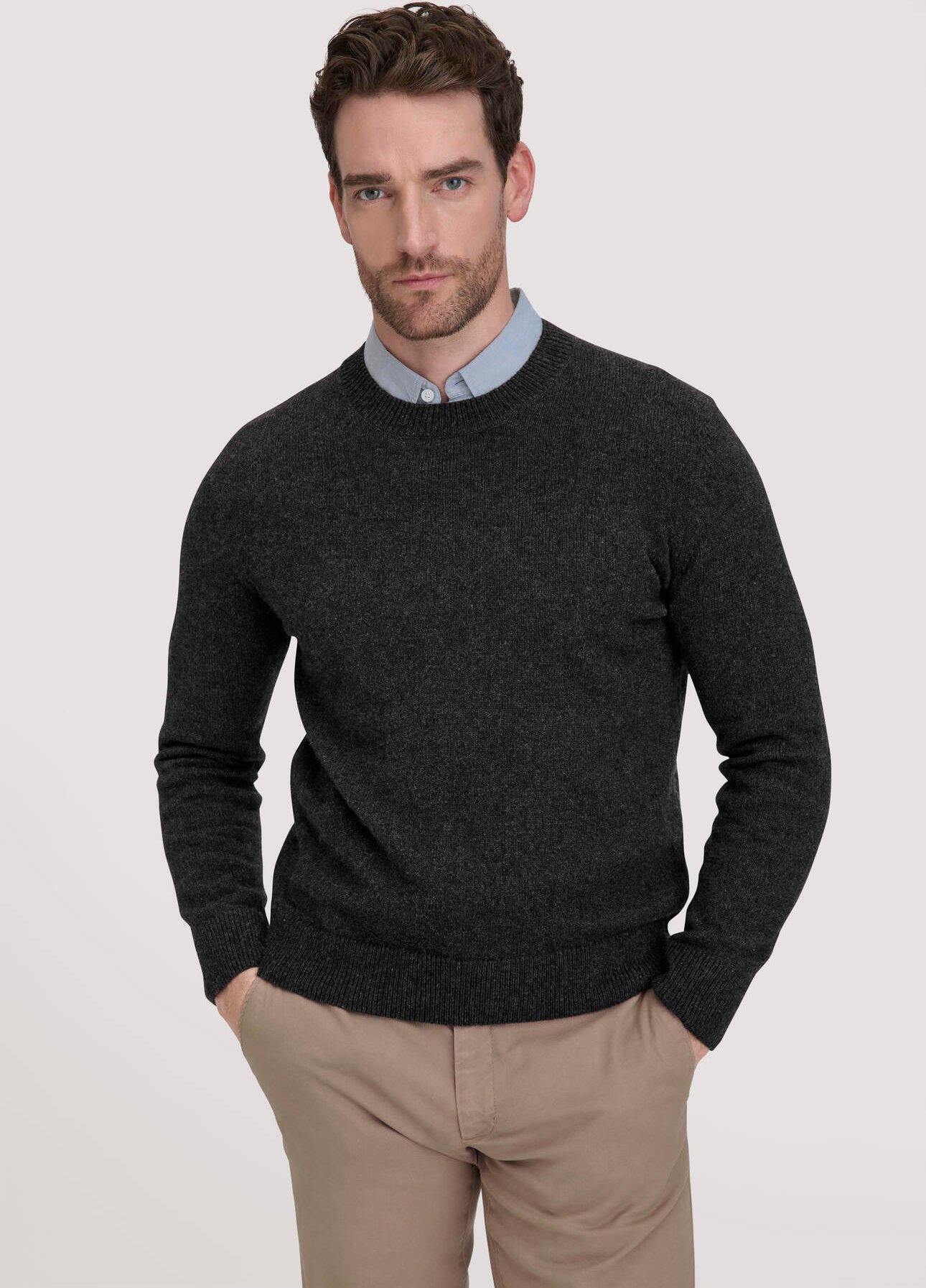 hessnatur Herren Strick Pullover Regular aus Bio-Merinowolle mit Bio-Baumwolle - grau - Größe XXL
