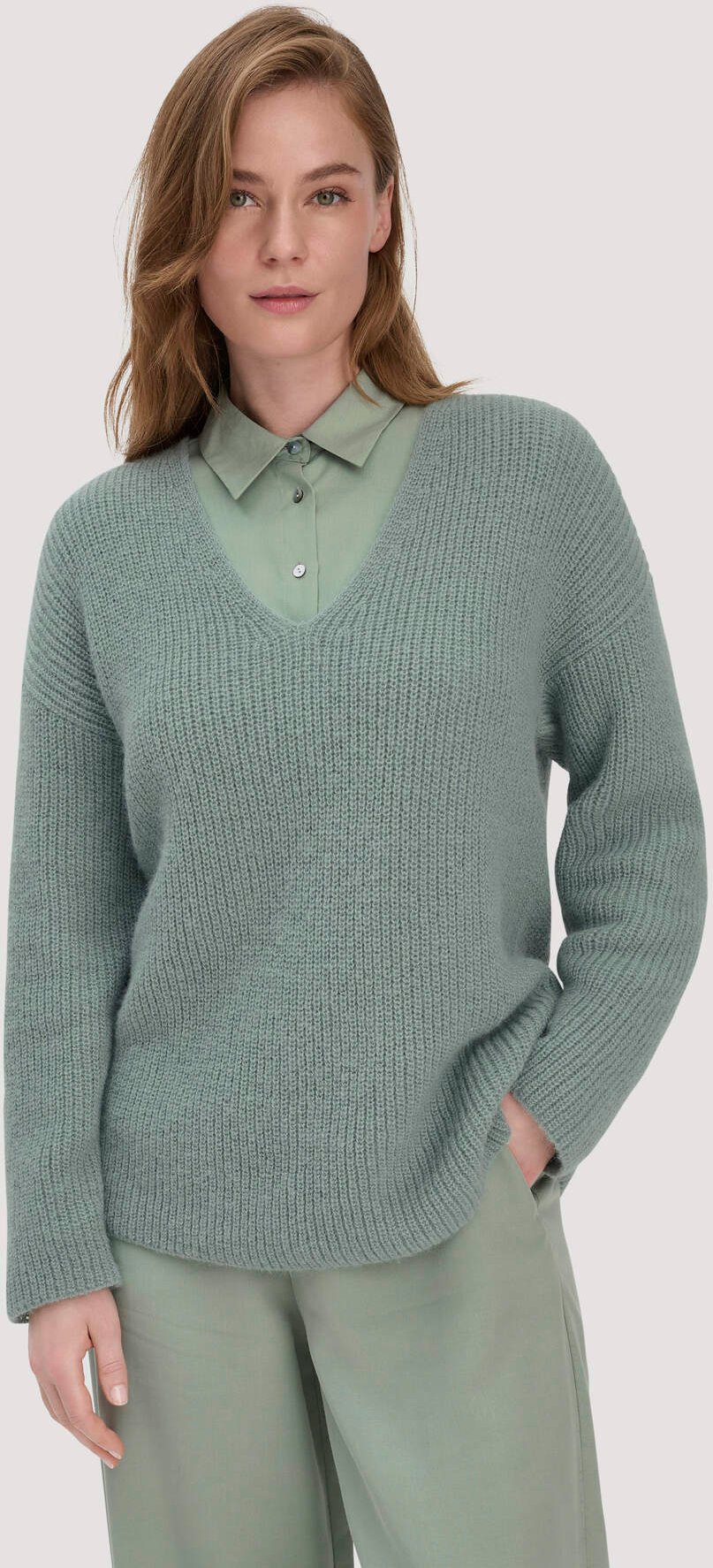 hessnatur Damen Strick Pullover Relaxed aus Alpaka - grün - Größe XS