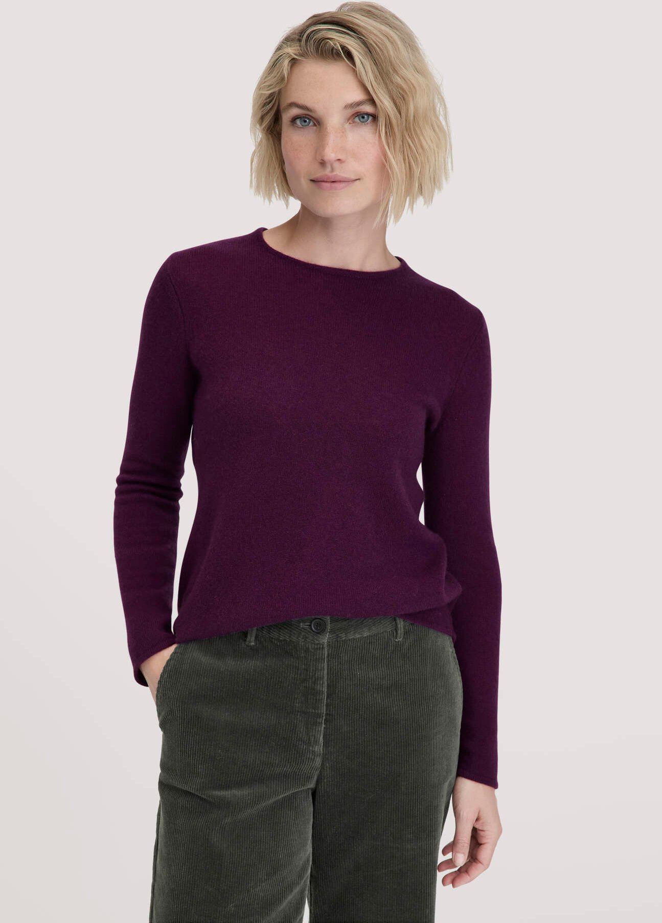Thumbnail - hessnatur Damen Strick Pullover Regular BETTER RECYCLING aus Cashmere - lila - Größe XXL