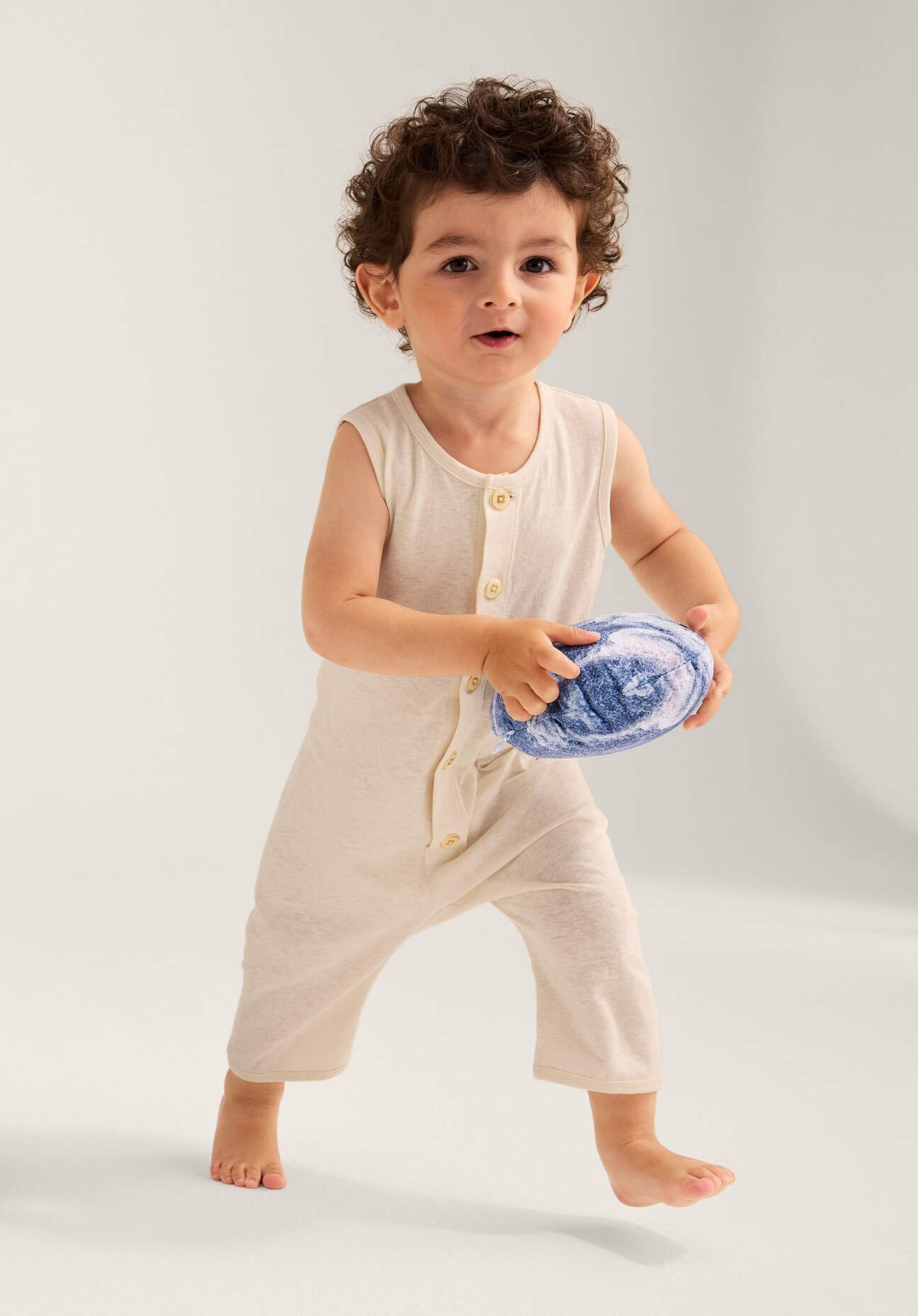 hessnatur Baby Strampler Regular aus Bio-Baumwolle mit Leinen - natur - Größe 86/92