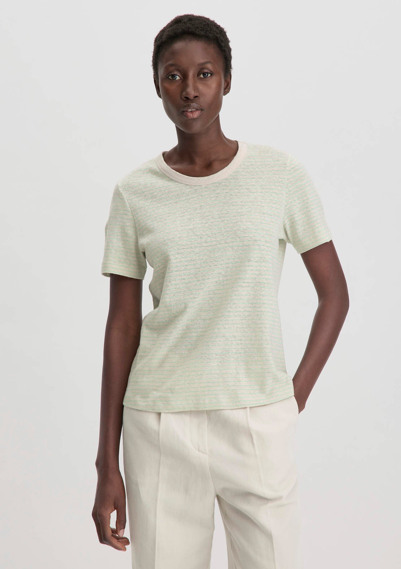 hessnatur Damen Streifen T-Shirt Relaxed aus Leinen mit reiner Bio-Baumwolle - beige - Größe 34