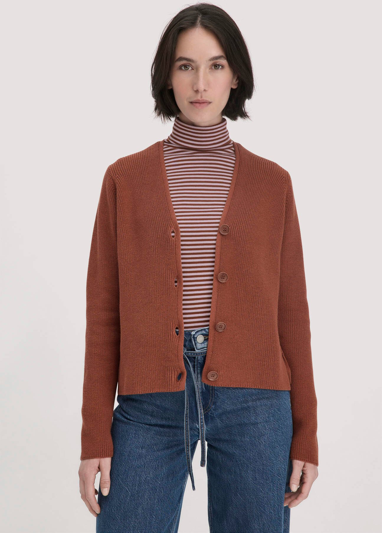 hessnatur Damen Strick Jacke Relaxed aus Bio-Baumwolle - braun - Größe L