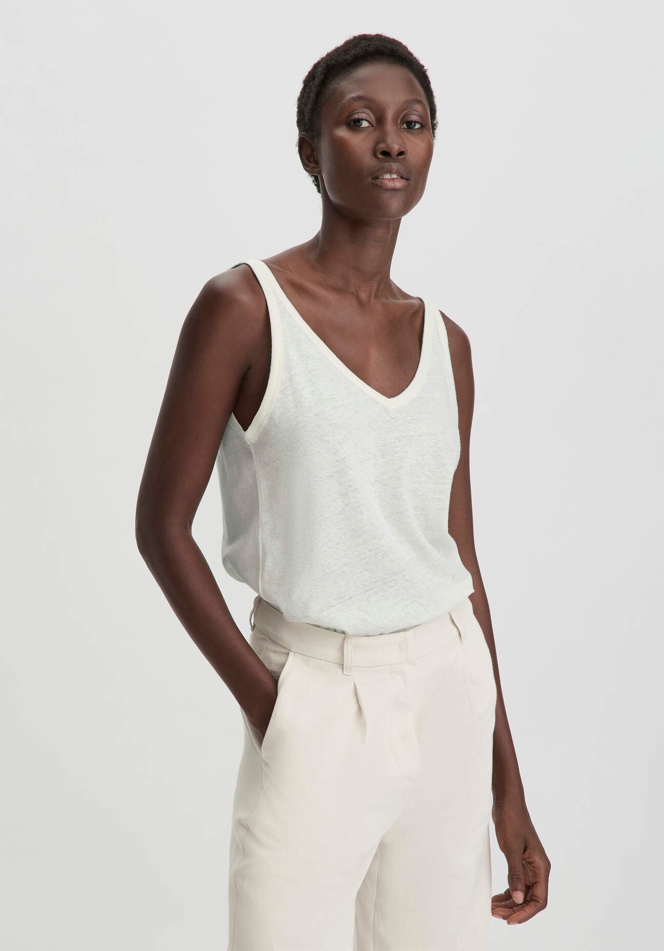 Thumbnail - hessnatur Damen Jersey Top Regular aus Leinen und Bio-Baumwolle - weiß - Größe 44