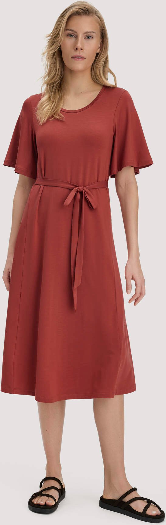 hessnatur Damen Jersey Kleid Kniebedeckend Slim aus TENCEL™ Lyocell - braun - Größe 38