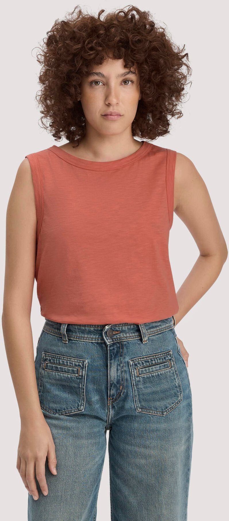 hessnatur Damen Light Slub Jersey Top Regular aus Bio-Baumwolle - orange - Größe 42
