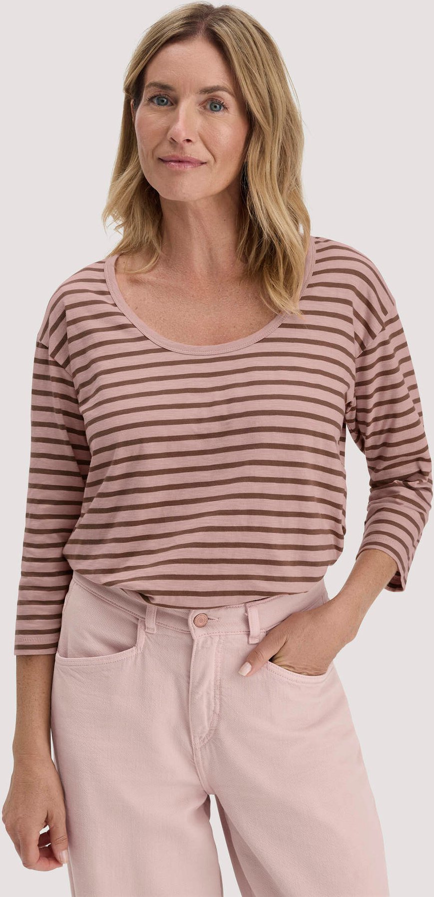 hessnatur Damen Light Slub Streifen Longsleeve Relaxed aus Bio-Baumwolle - rosa - Größe 36
