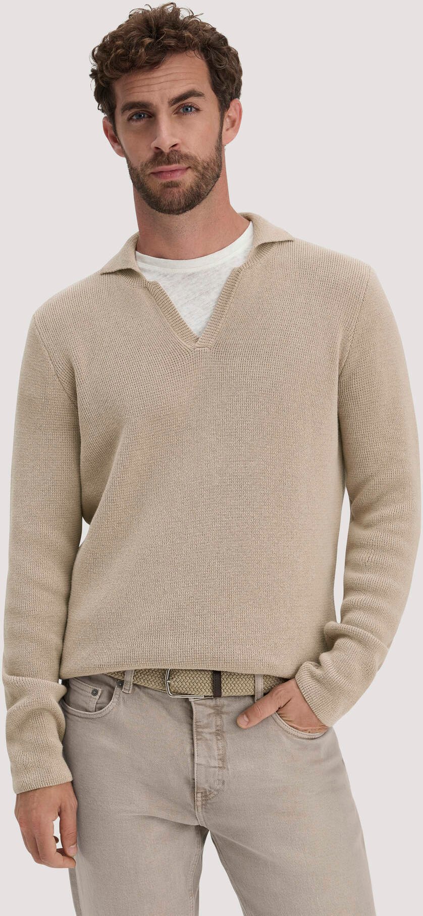 hessnatur Herren Milano Strick Polo Regular aus Leinen mit Bio-Baumwolle und LENZING™ ECOVERO™ Viskose - beige - Größe S