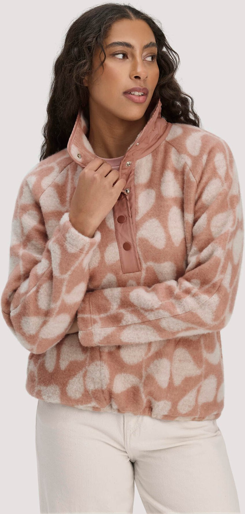 hessnatur Damen Wollfleece Troyer Relaxed aus Bio-Merinowolle mit Bio-Baumwolle - rosa - Größe M