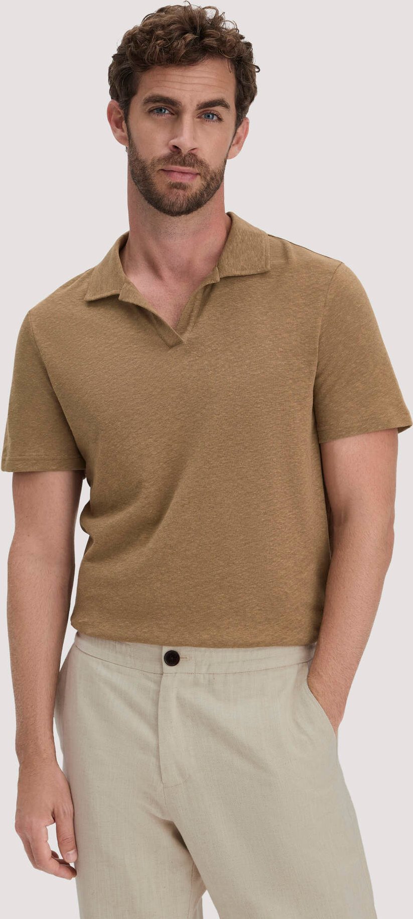 hessnatur Herren Jersey Polo Relaxed aus Leinen und Bio-Baumwolle - braun - Größe 54