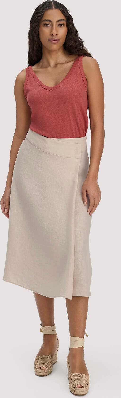 hessnatur Damen Rock Midi Regular aus Leinen - beige - Größe 38