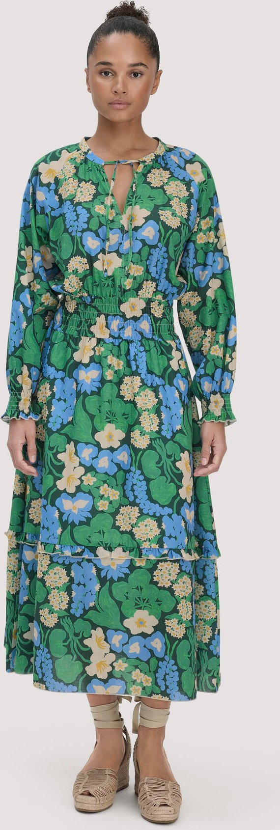 hessnatur Damen Gewebe Kleid Midi LIV LEE aus Bio-Baumwolle - grün - Größe 48