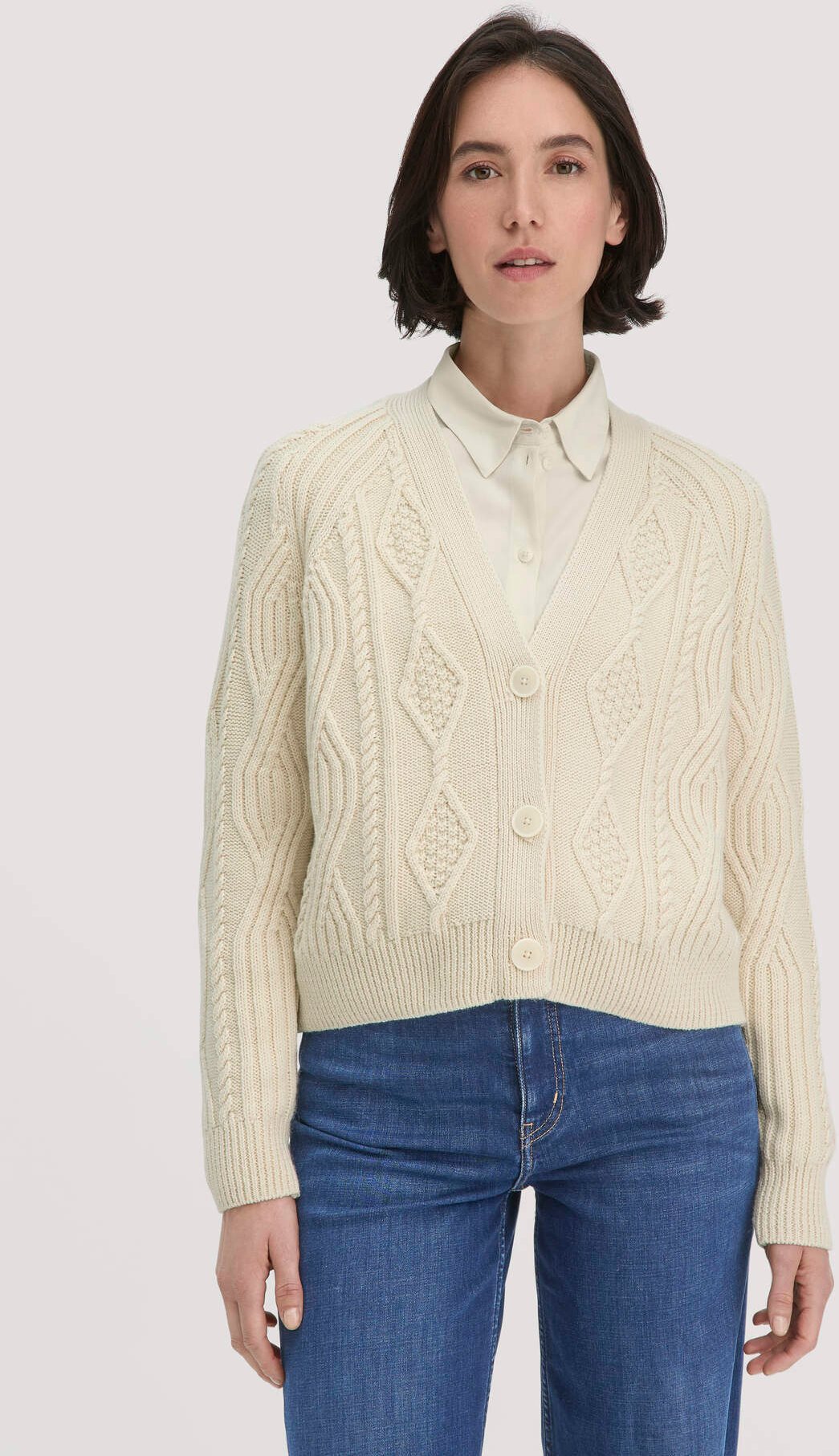 hessnatur Damen Strick Jacke Relaxed aus Bio-Baumwolle und Bio-Schurwolle - natur - Größe XL