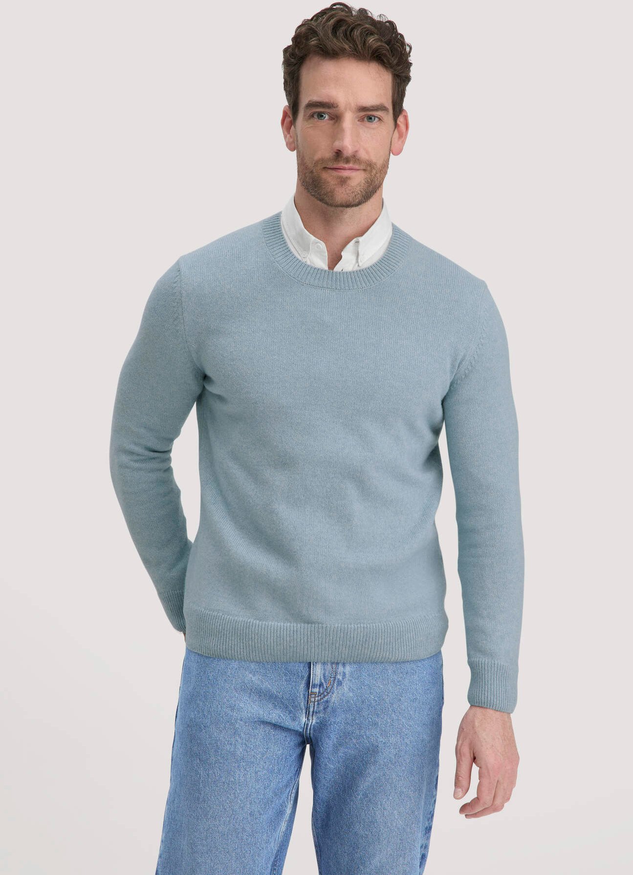 hessnatur Herren Strick Pullover Regular aus Bio-Merinowolle mit Bio-Baumwolle - blau - Größe XXL