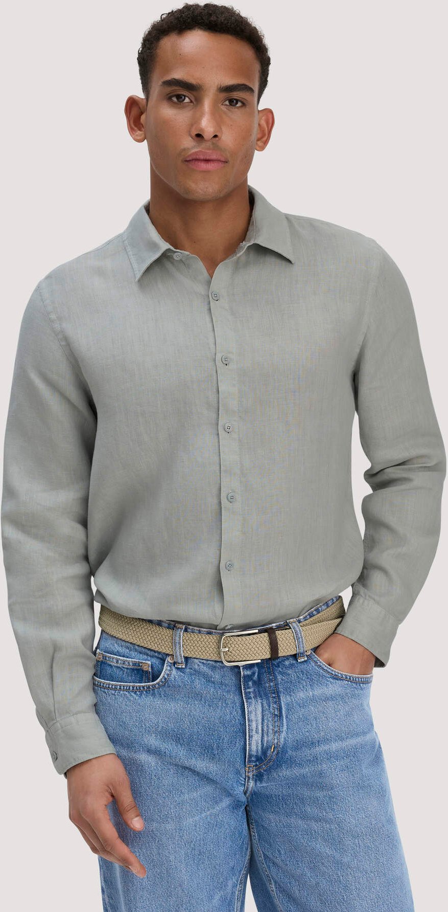 hessnatur Herren Hemd Regular aus Leinen - nebelgrau - Größe M39/40