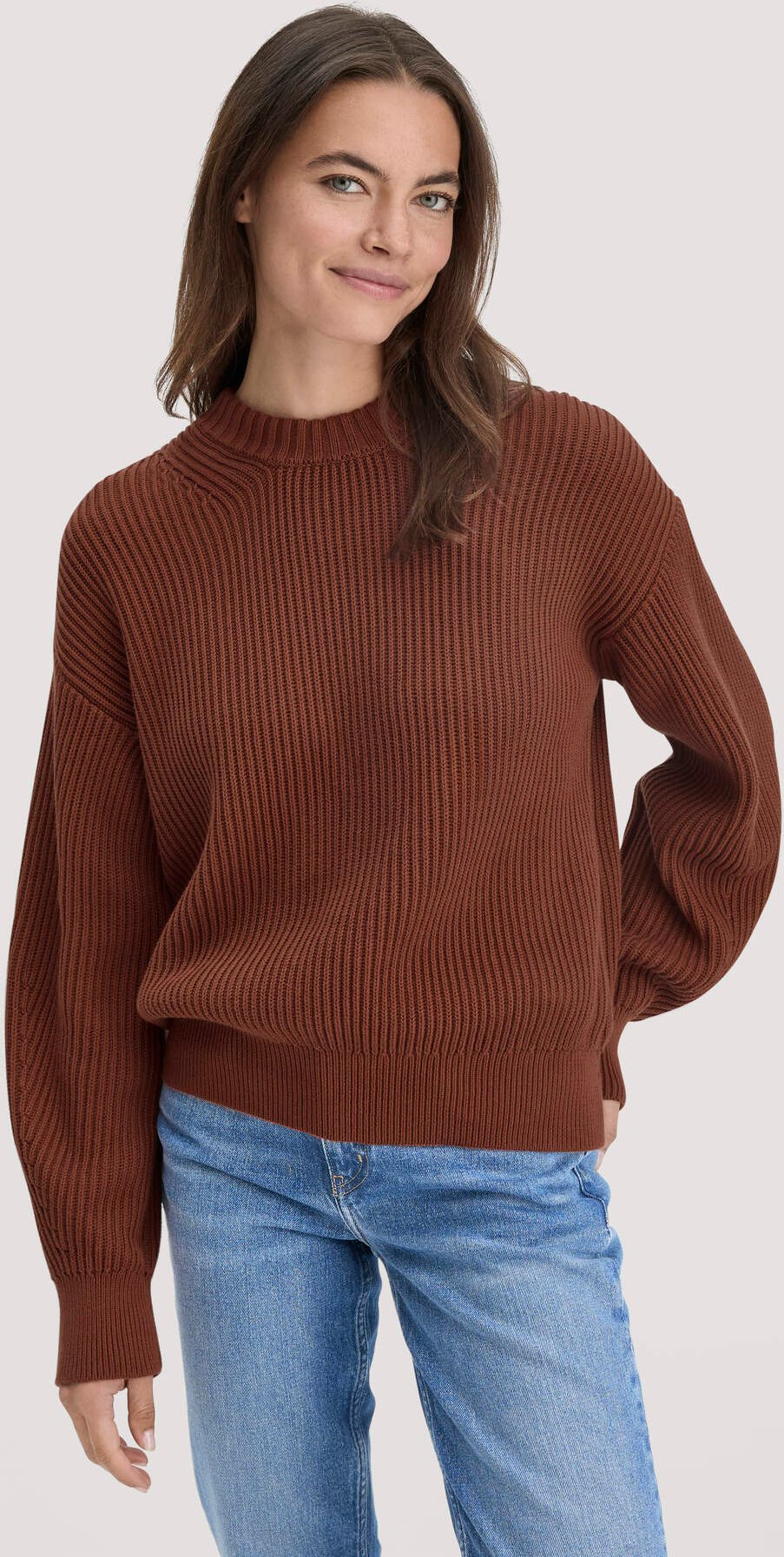 Thumbnail - hessnatur Damen Strick Pullover Relaxed aus Bio-Baumwolle - braun - Größe XS