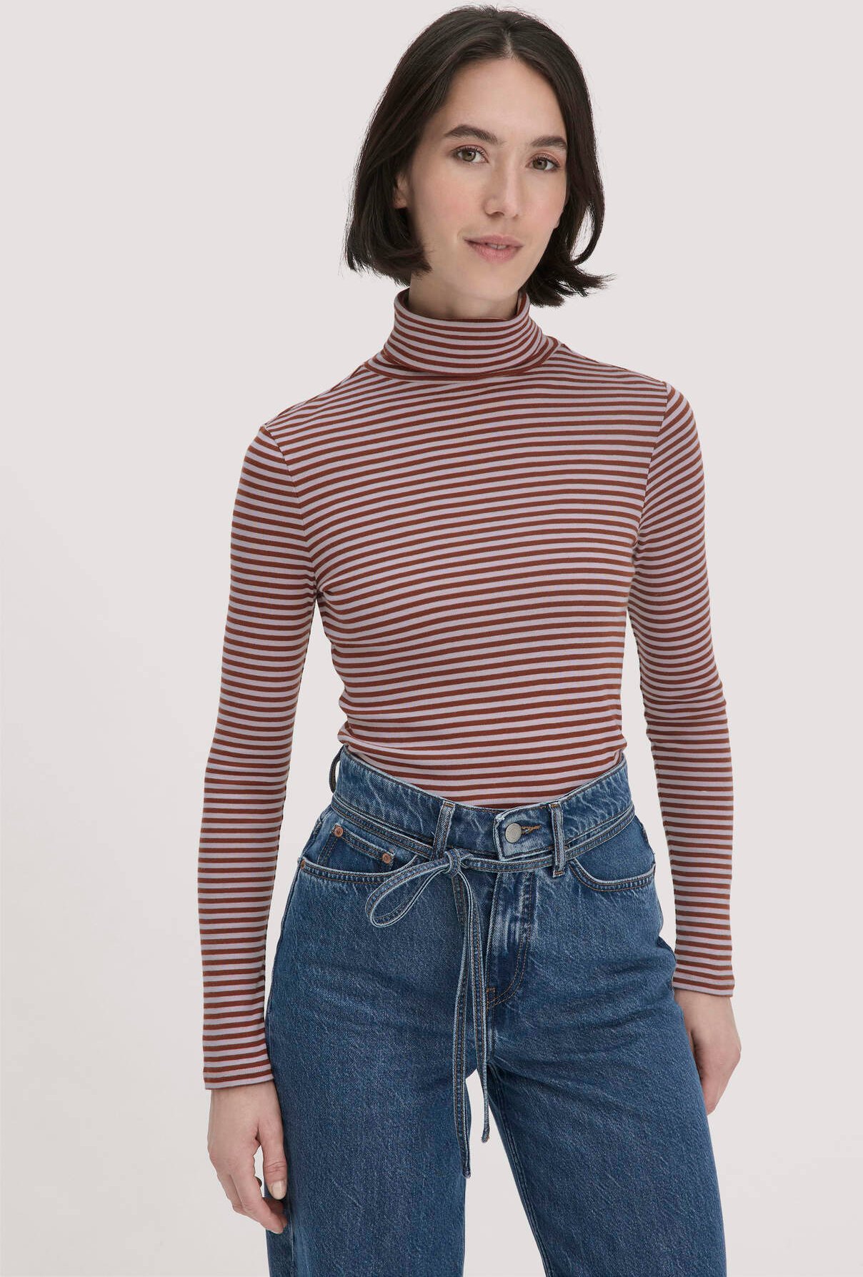 hessnatur Damen Streifen Softrib Longsleeve Fitted aus Bio-Baumwolle und Modal - lila - Größe 44