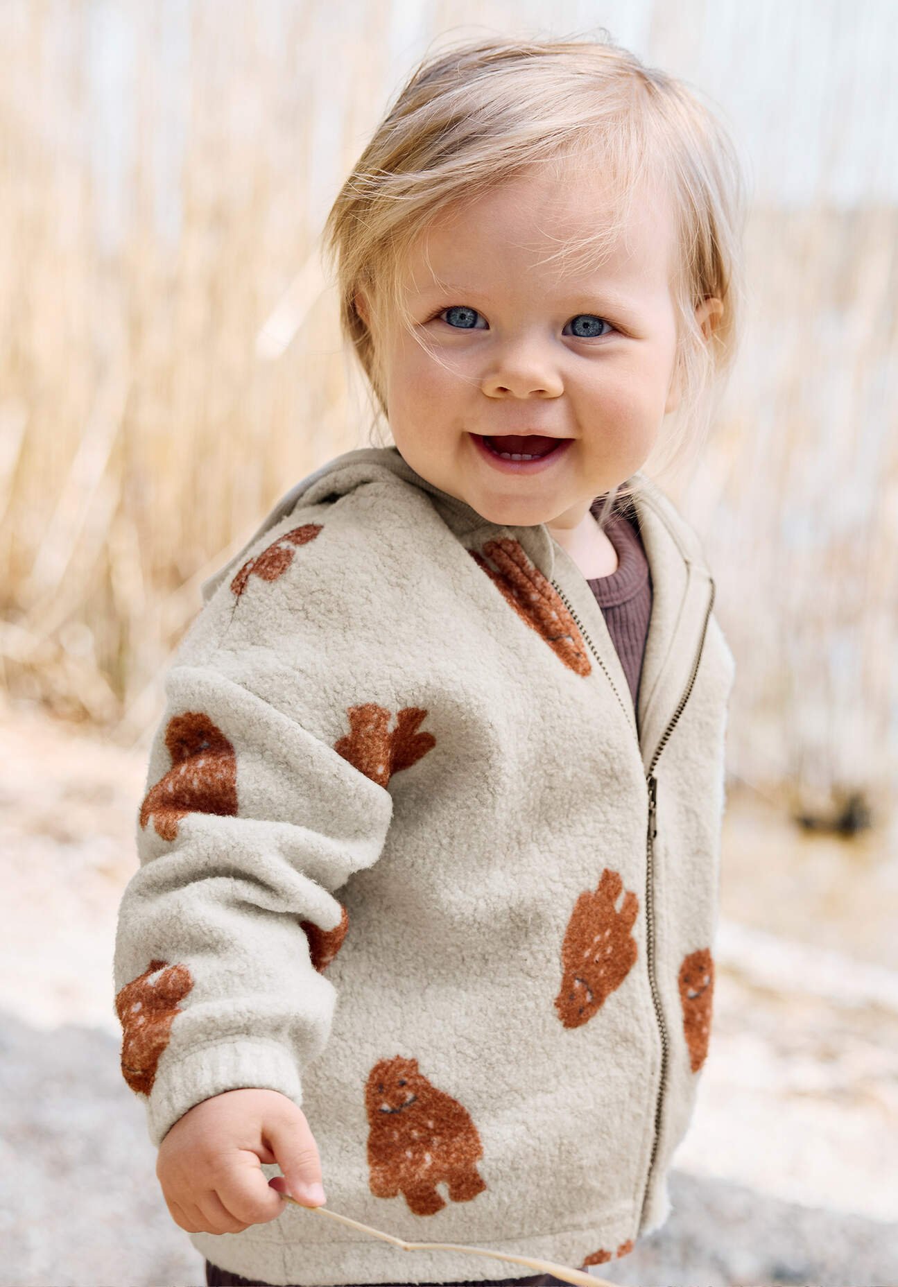 hessnatur Baby Fleece Jacke reiner Bio-Baumwolle - braun - Größe 62/68