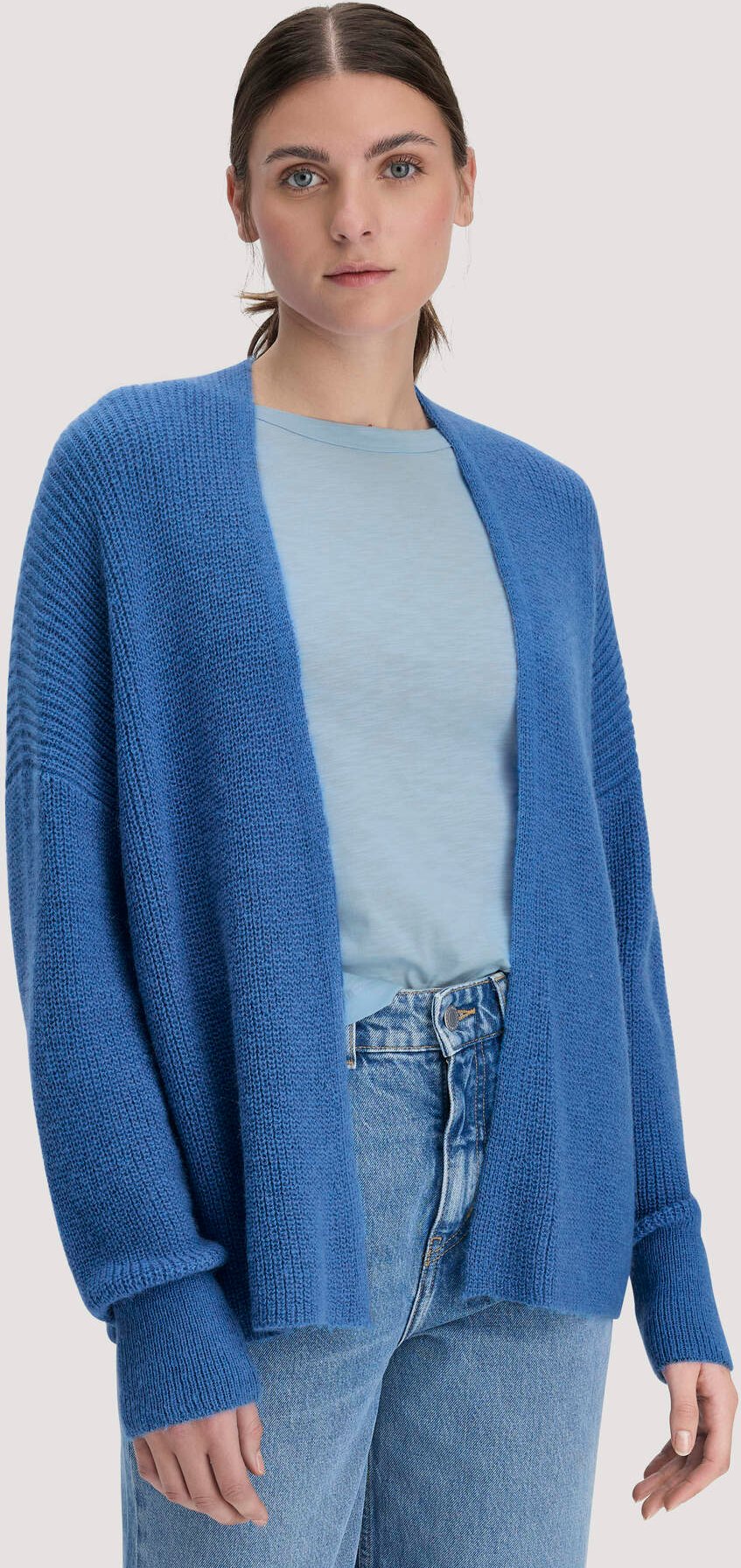 hessnatur Damen Strick Jacke Oversize aus Alpaka - blau - Größe M