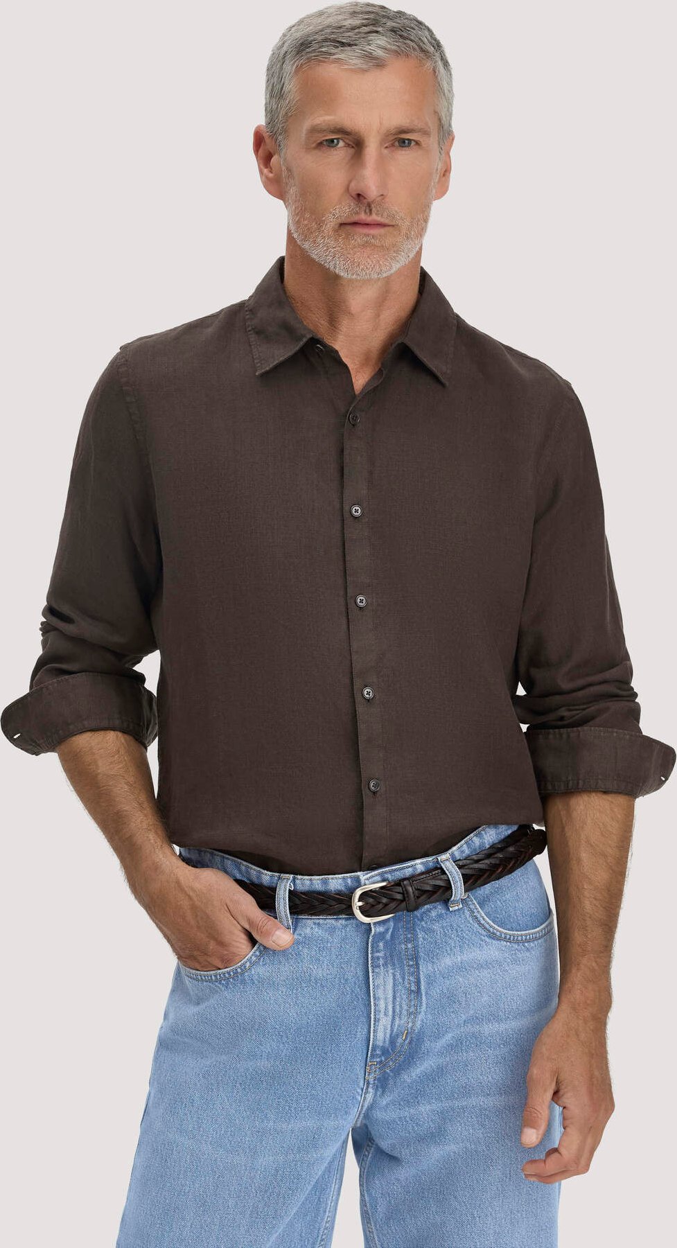 hessnatur Herren Hemd Regular aus Leinen - kakao braun - Größe XL43/44