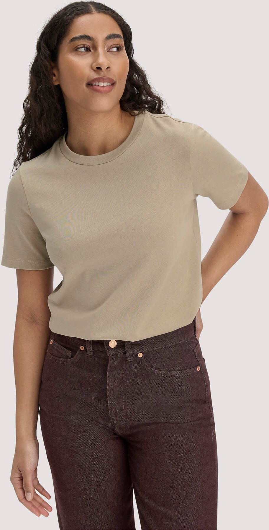 hessnatur Damen Heavy T-Shirt Relaxed aus Bio-Baumwolle - beige - Größe 38