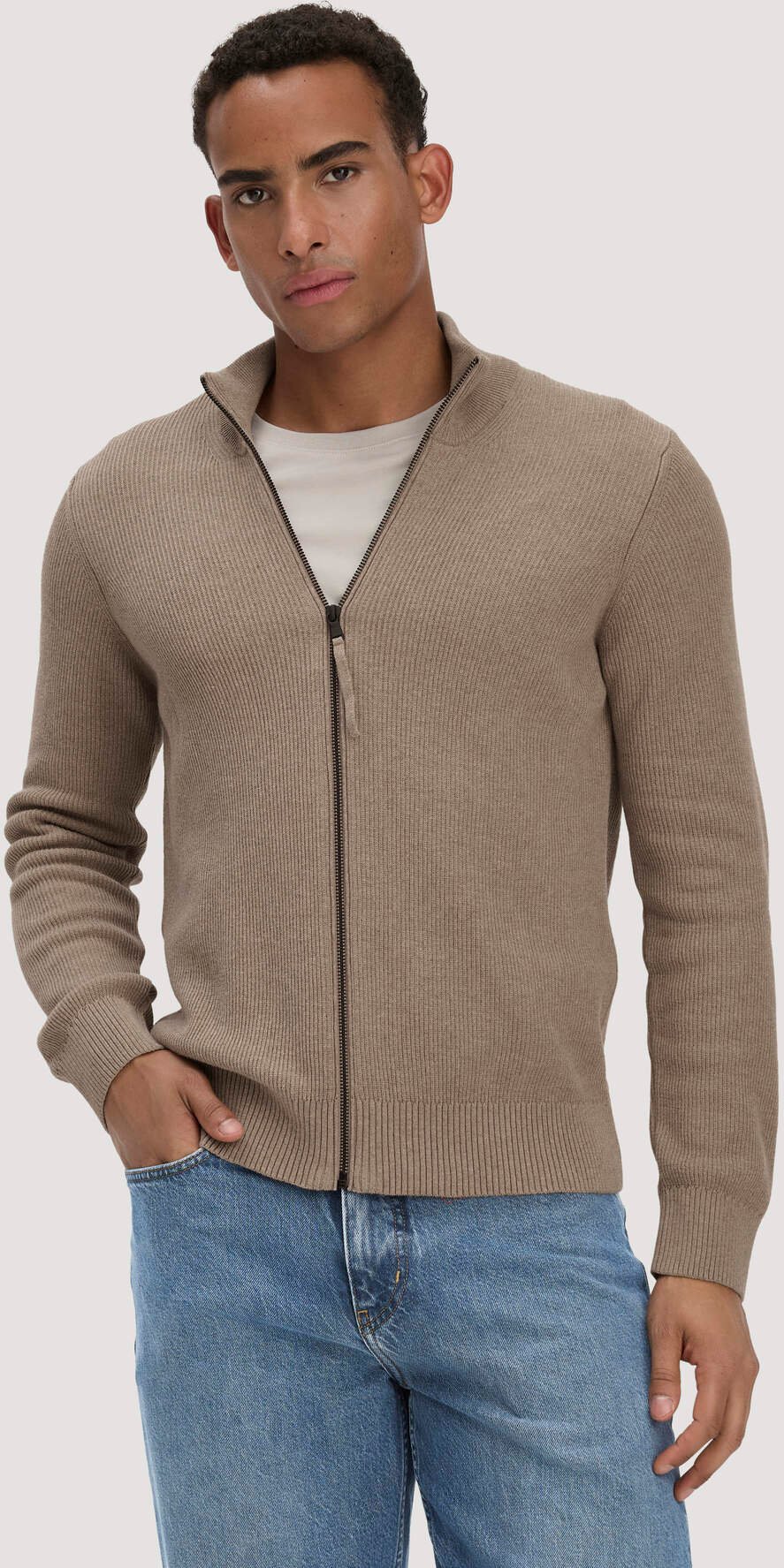 hessnatur Herren Strick Jacke Regular aus Bio-Baumwolle - braun - Größe S